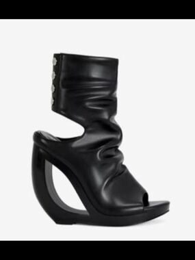 Sculptural Black Peep-Toe High Heel Bootie